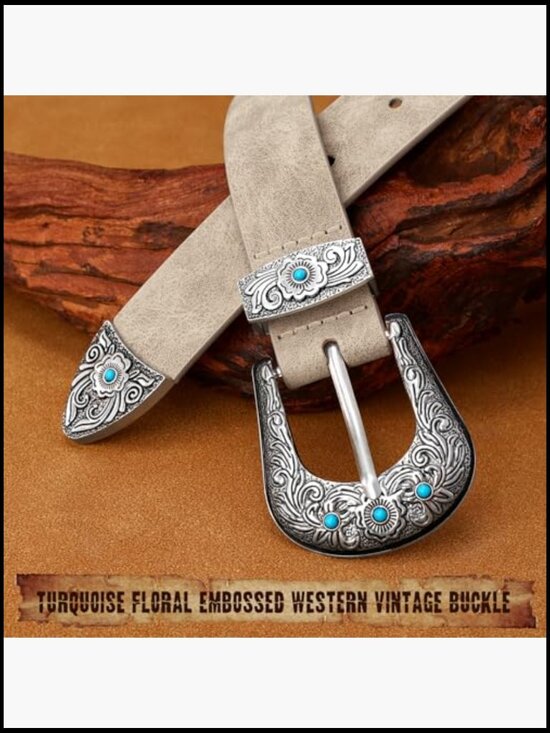 Western Suede Leather Belt Vintage Buckle Cowgirl Boho Style Jeans main image 4
